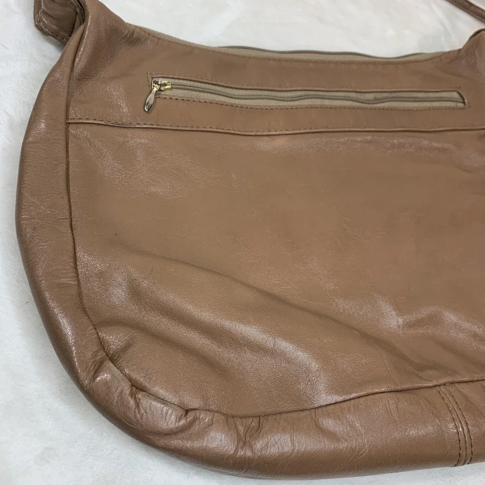 SAS Vintage Natural Tan Beige Brown‎ Leather Shoulder Bag Purse Knot Strap VTG